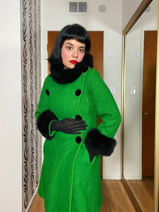 Vintage 60s Mod Green Double Breasted Coat - Best Fits Size XS-S