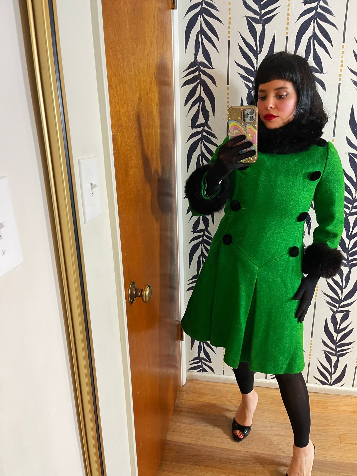 Vintage 60s Mod Green Double Breasted Coat - Best Fits Size XS-S