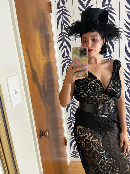 RARE 20s 30s Black Lace Sheer Gown Bolero Jacket Fits XS-M