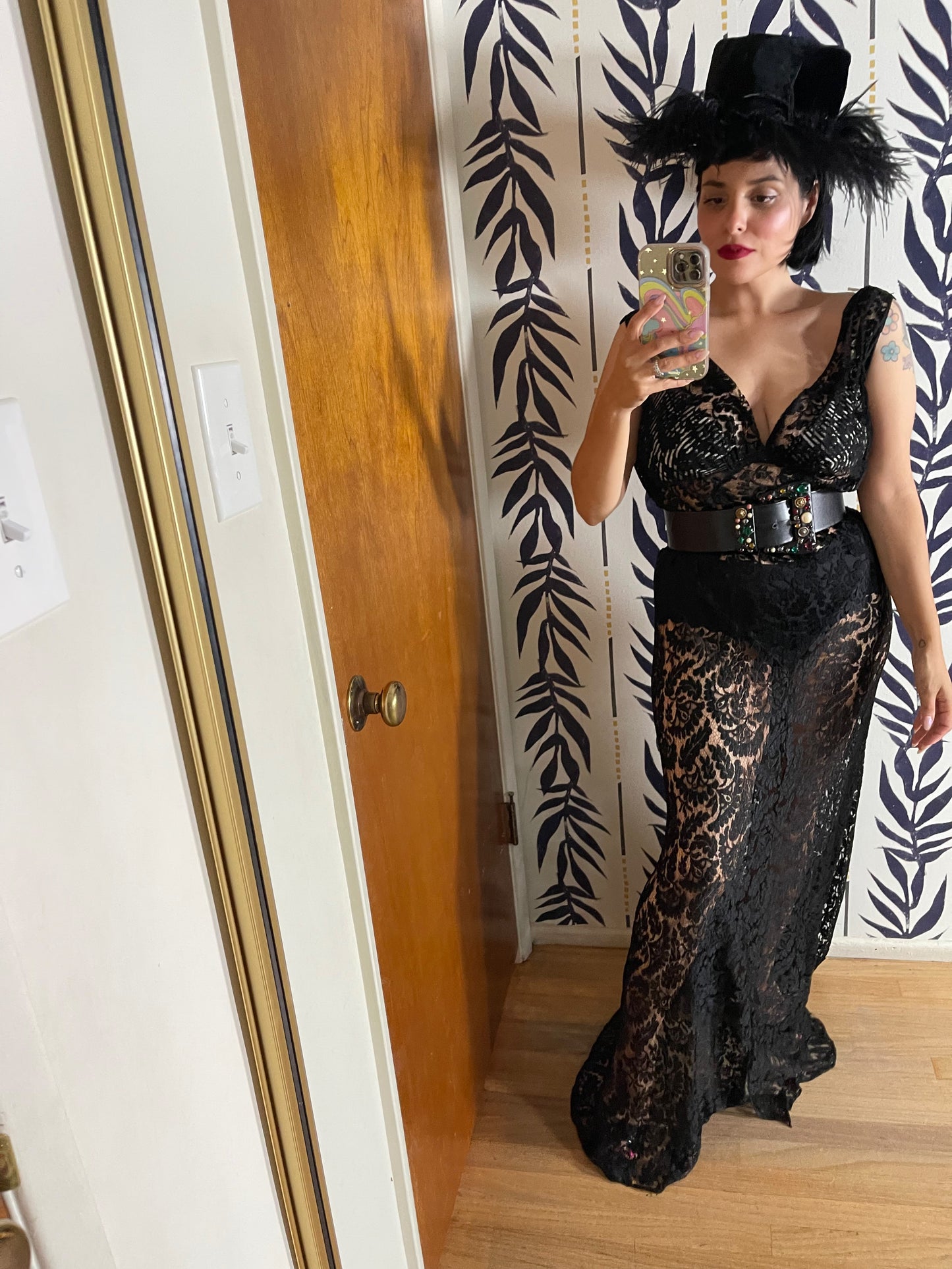 RARE 20s 30s Black Lace Sheer Gown Bolero Jacket Fits XS-M