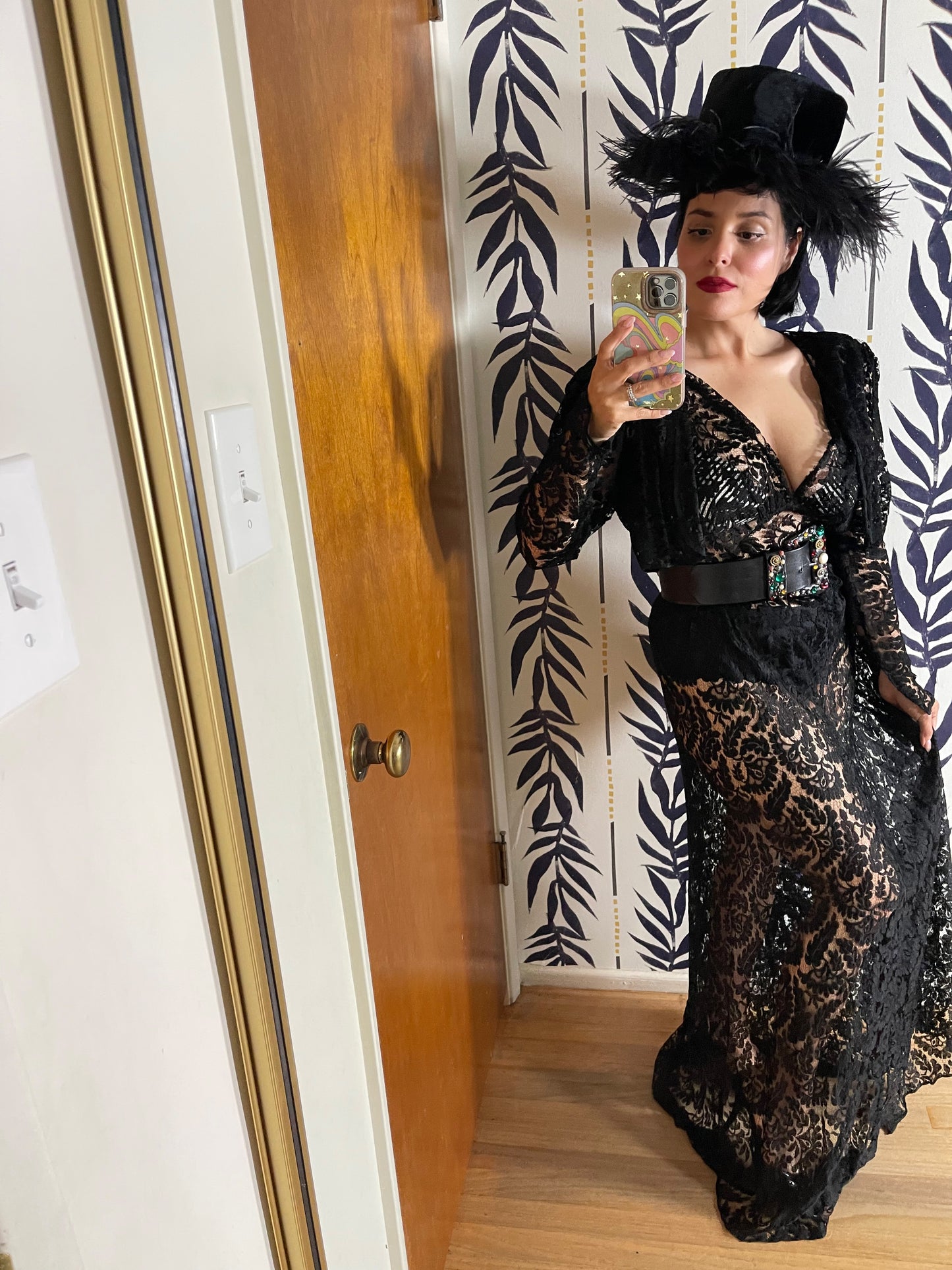 RARE 20s 30s Black Lace Sheer Gown Bolero Jacket Fits XS-M