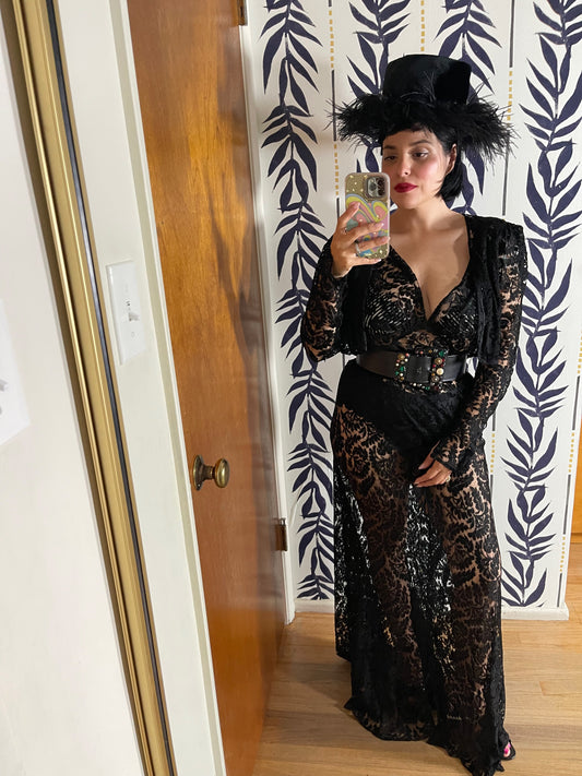 RARE 20s 30s Black Lace Sheer Gown Bolero Jacket Fits XS-M