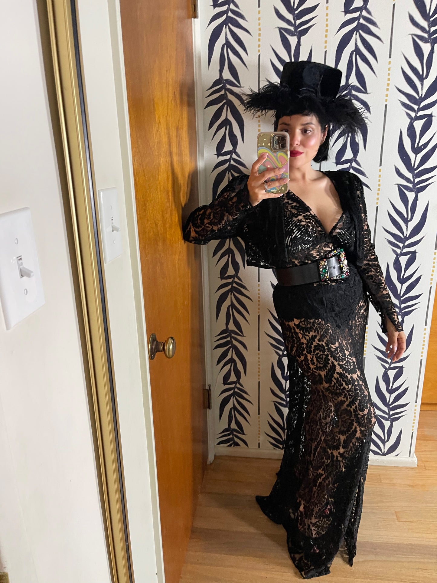 RARE 20s 30s Black Lace Sheer Gown Bolero Jacket Fits XS-M