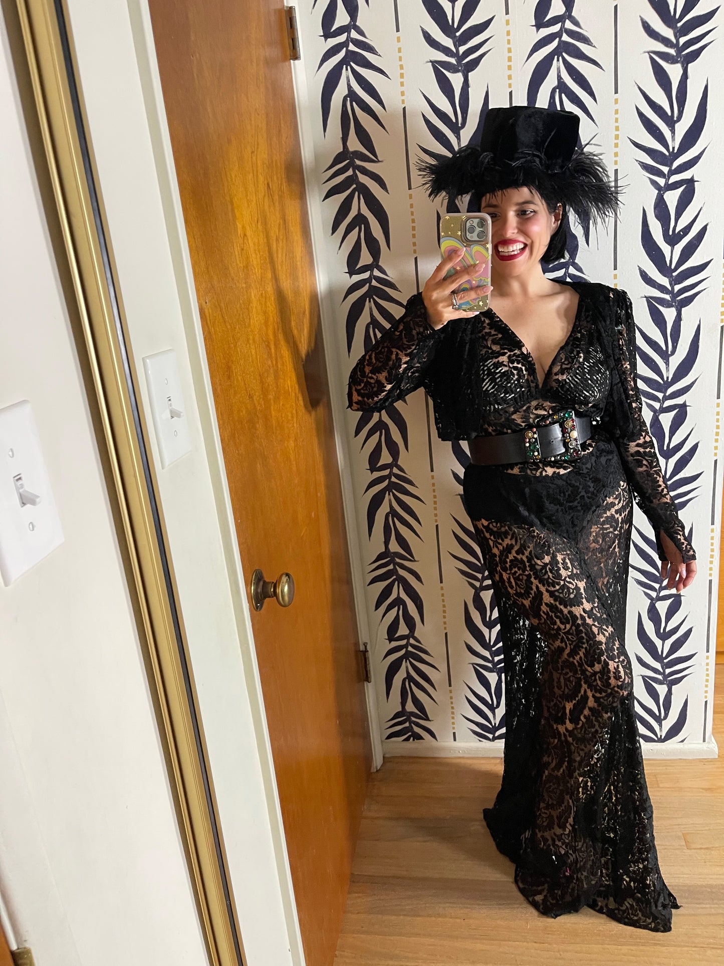 RARE 20s 30s Black Lace Sheer Gown Bolero Jacket Fits XS-M