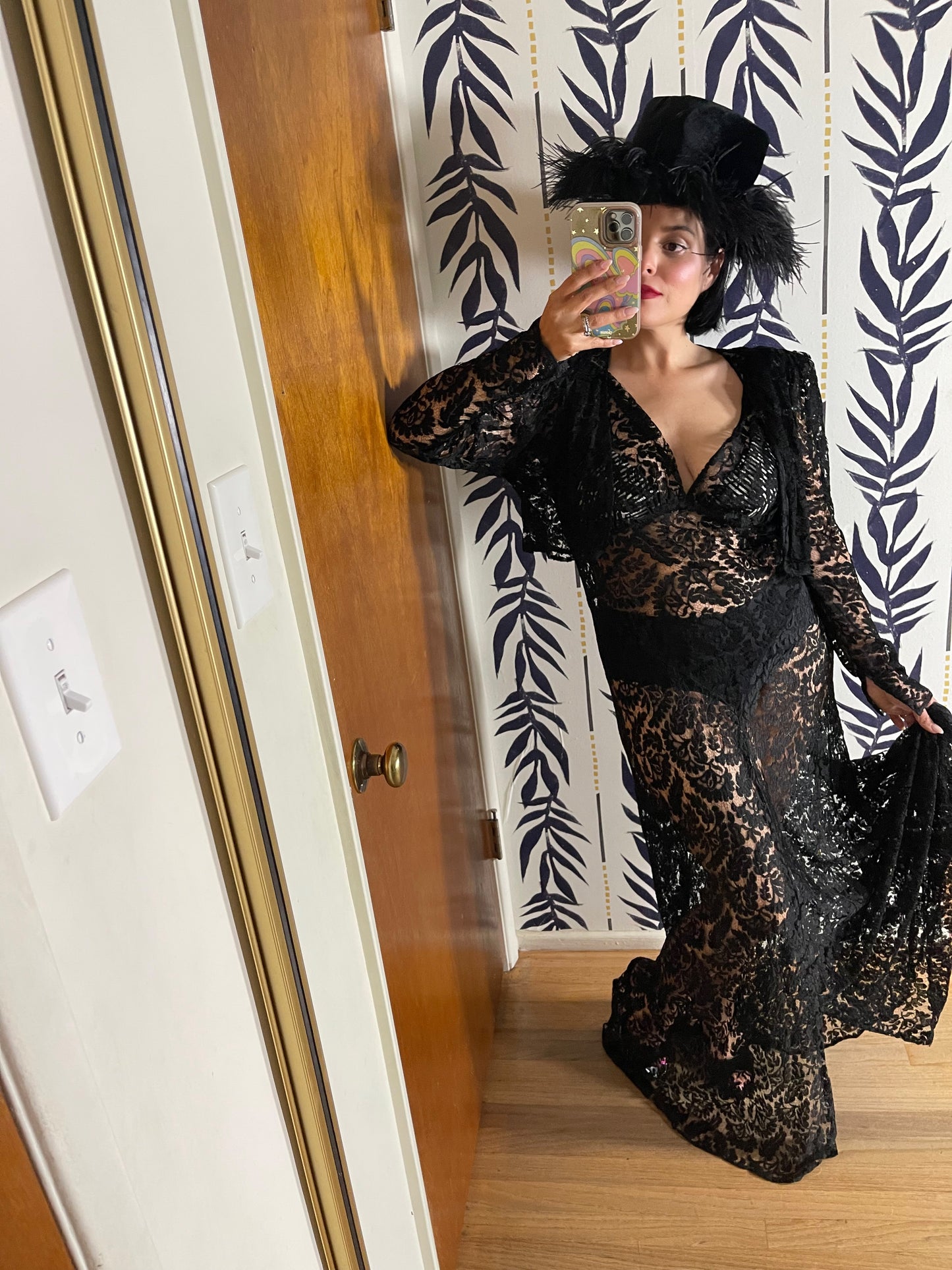 RARE 20s 30s Black Lace Sheer Gown Bolero Jacket Fits XS-M