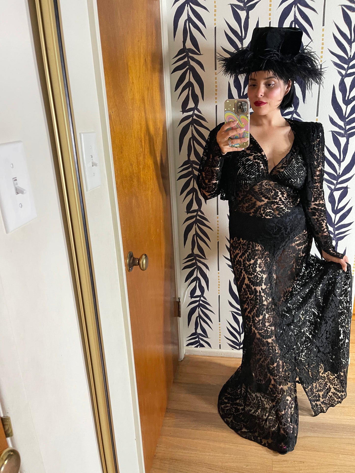 RARE 20s 30s Black Lace Sheer Gown Bolero Jacket Fits XS-M