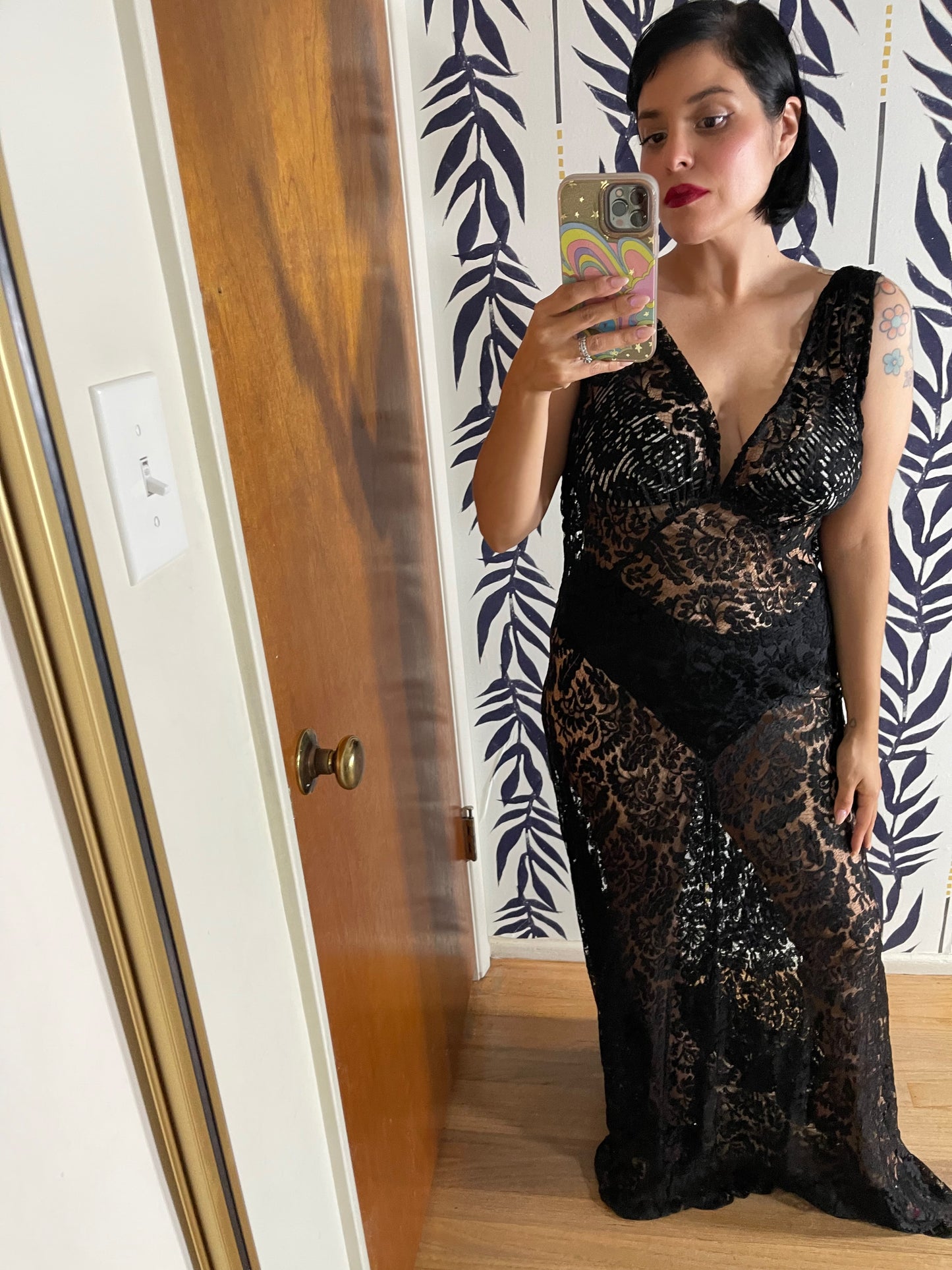 RARE 20s 30s Black Lace Sheer Gown Bolero Jacket Fits XS-M