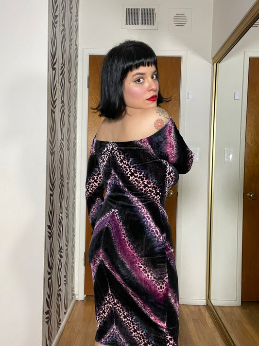 Vintage 90s Y2K "Venus" Pink & Purple Cheetah Dress - Best Fits Size S-L