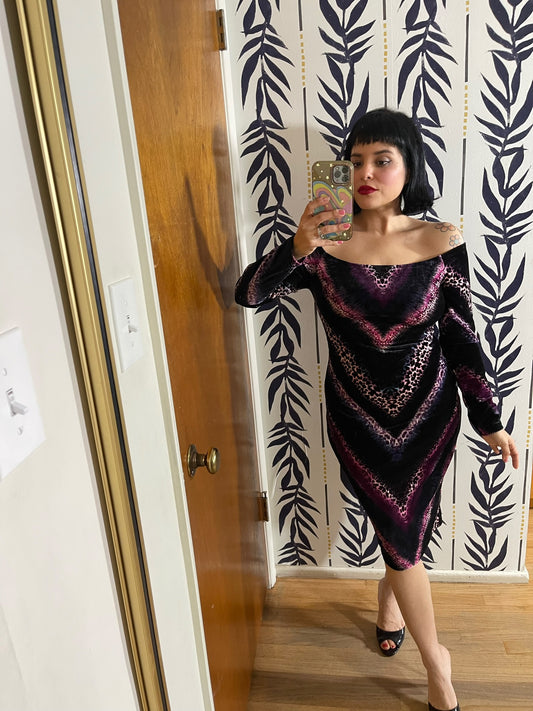 Vintage 90s Y2K "Venus" Pink & Purple Cheetah Dress - Best Fits Size S-L
