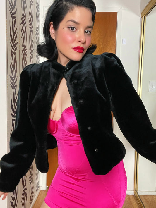 Vintage 70s 80s "Borgessa Styled by Casper" Faux Fur Black Jacket Best Fits Size XS-S
