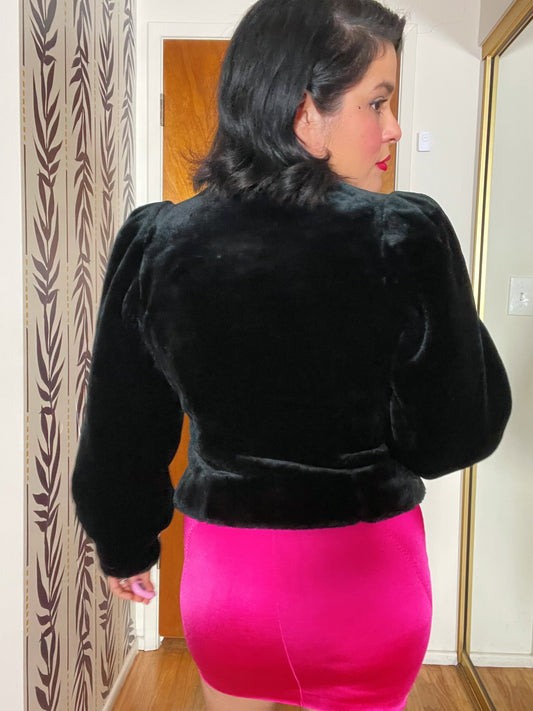 Vintage 70s 80s "Borgessa Styled by Casper" Faux Fur Black Jacket Best Fits Size XS-S