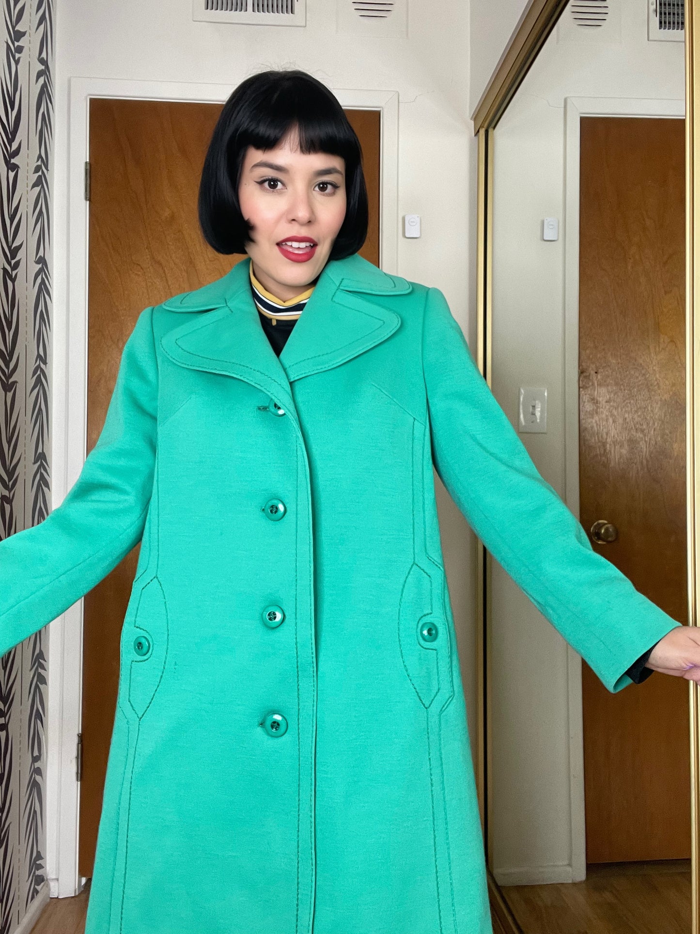 Vintage 60s "Your Sixth Sense" Mod Green Botton Down Soft Wool Coat Best Fits Sizes S-L