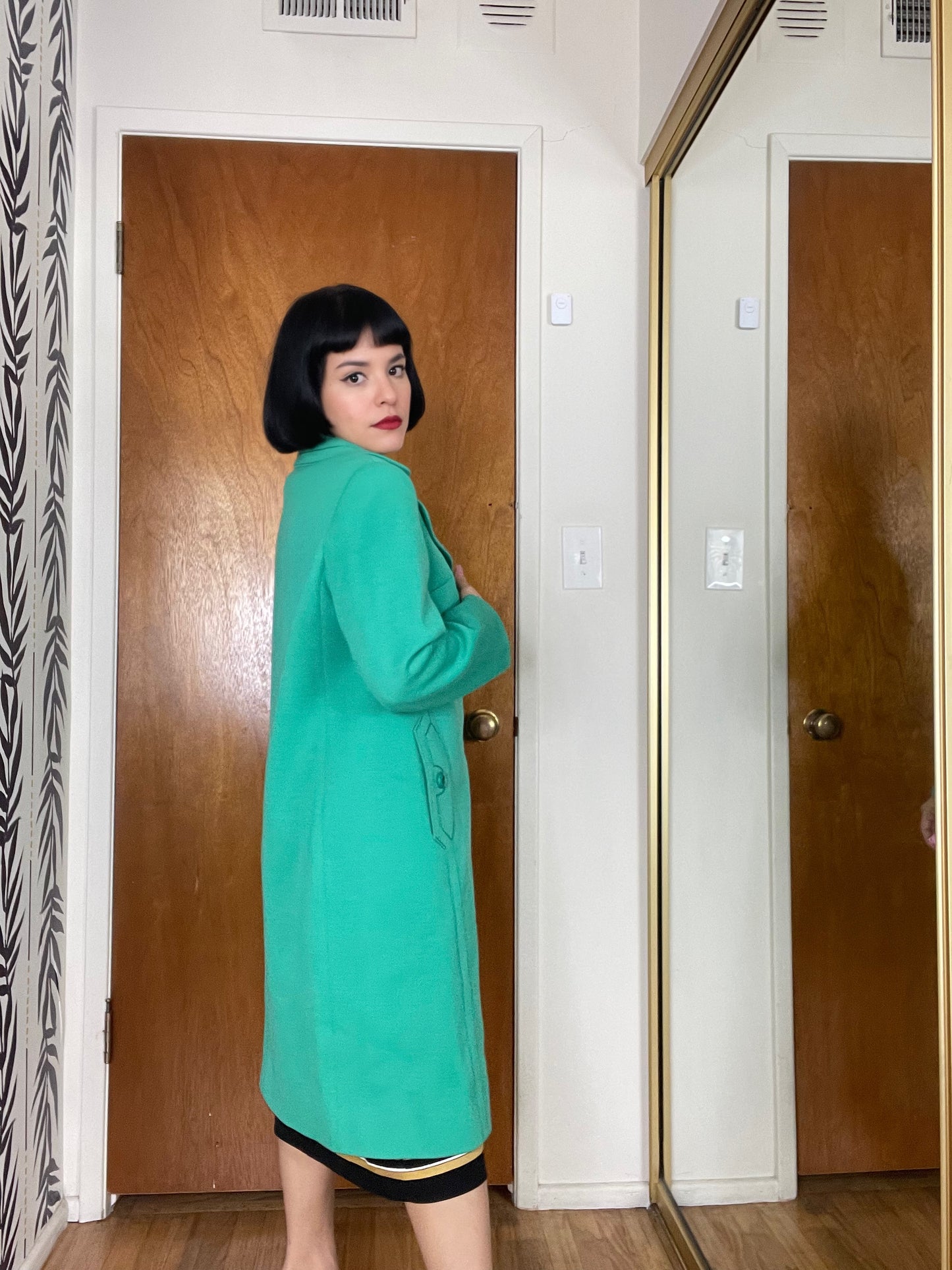 Vintage 60s "Your Sixth Sense" Mod Green Botton Down Soft Wool Coat Best Fits Sizes S-L