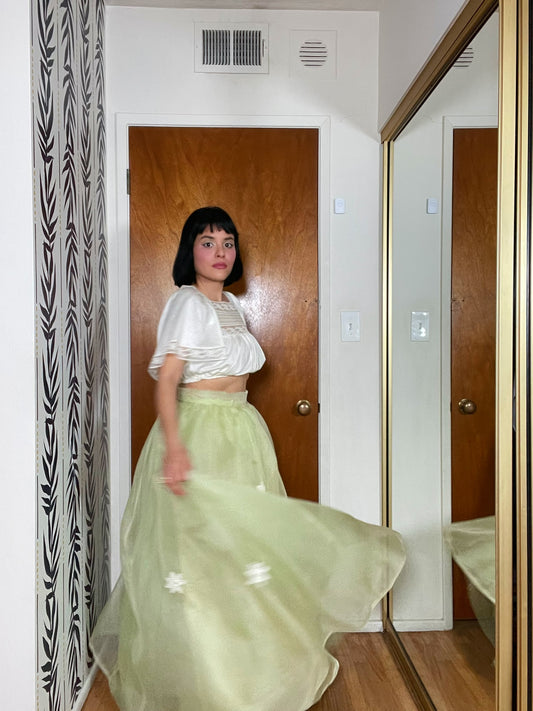 Vintage 50s 60s Reworked Green Skirt - Best Fits Size S-M