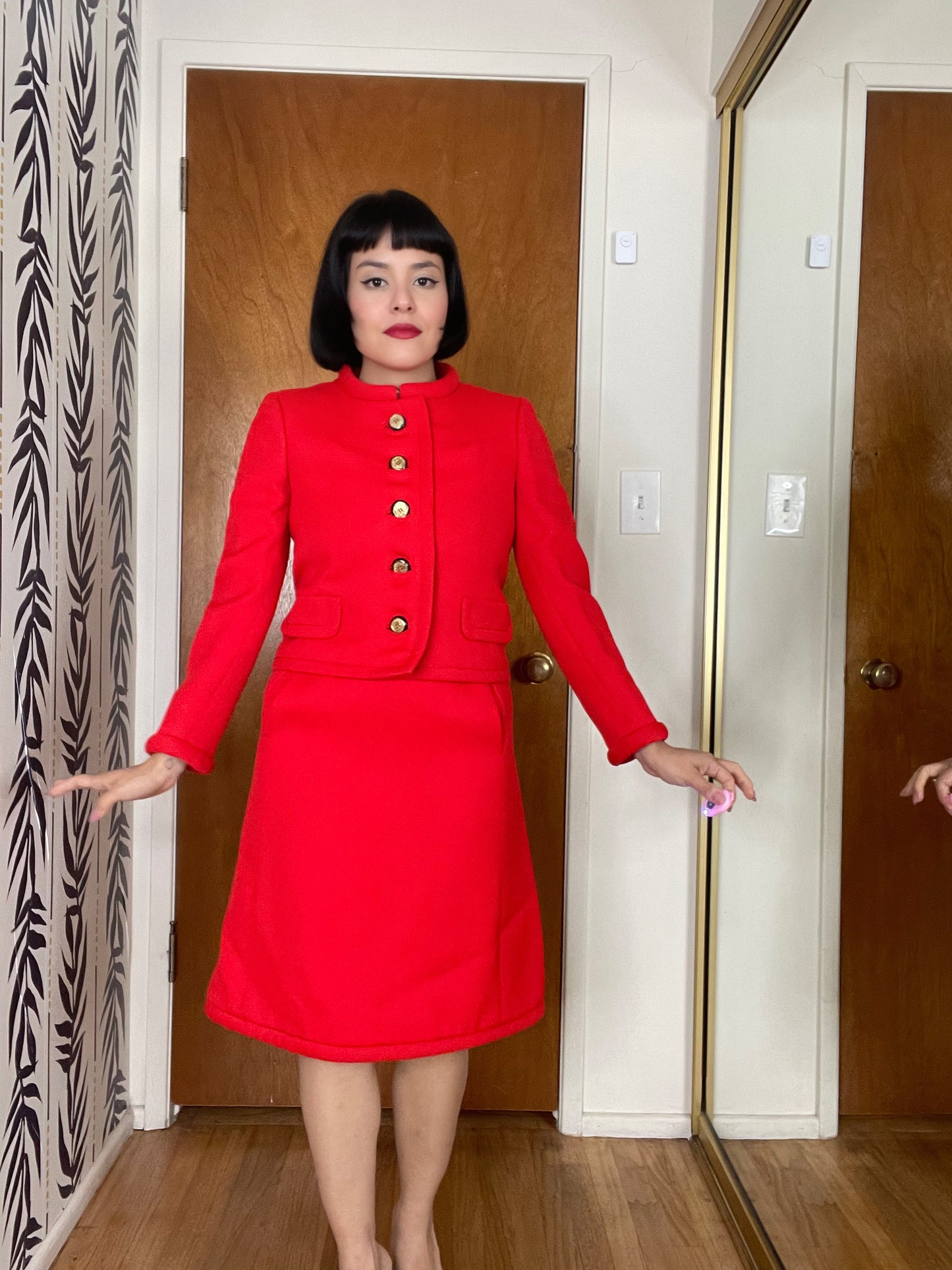 Vintage #60s Mod SpaceAge Lipstick Red Matching Dress with Blazer fits sizes XS-SM