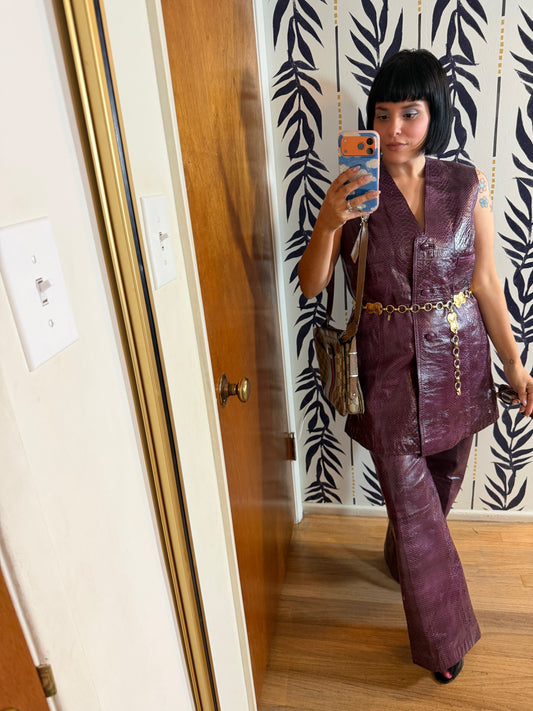 60s/ 70s Vintage Bullock’s Vest & Matching Trousers Faux Snakeskin Fits S-M