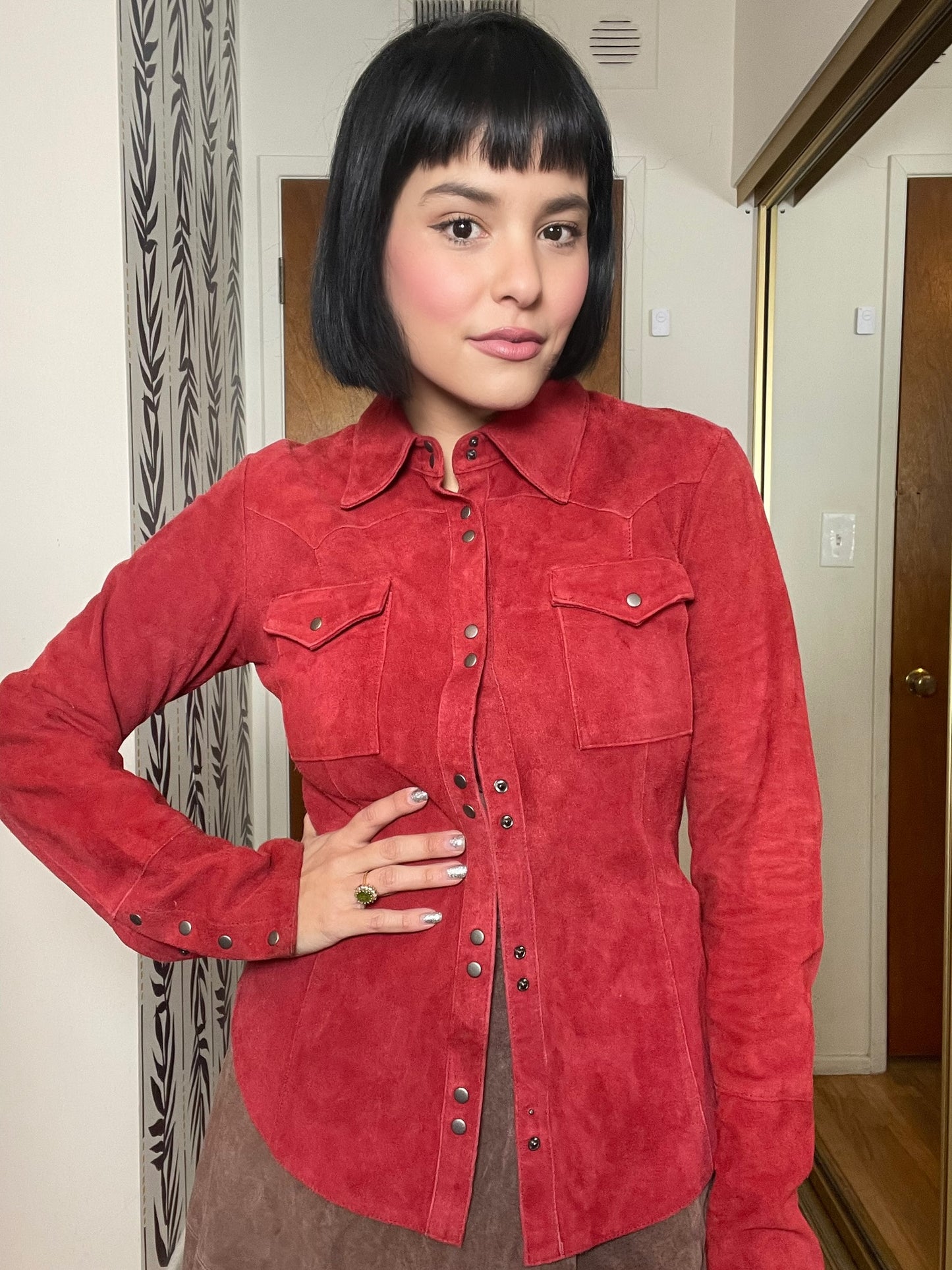 Vintage 70s 80s "Essendi" Red Suede Top - Best Fits Size XS-S