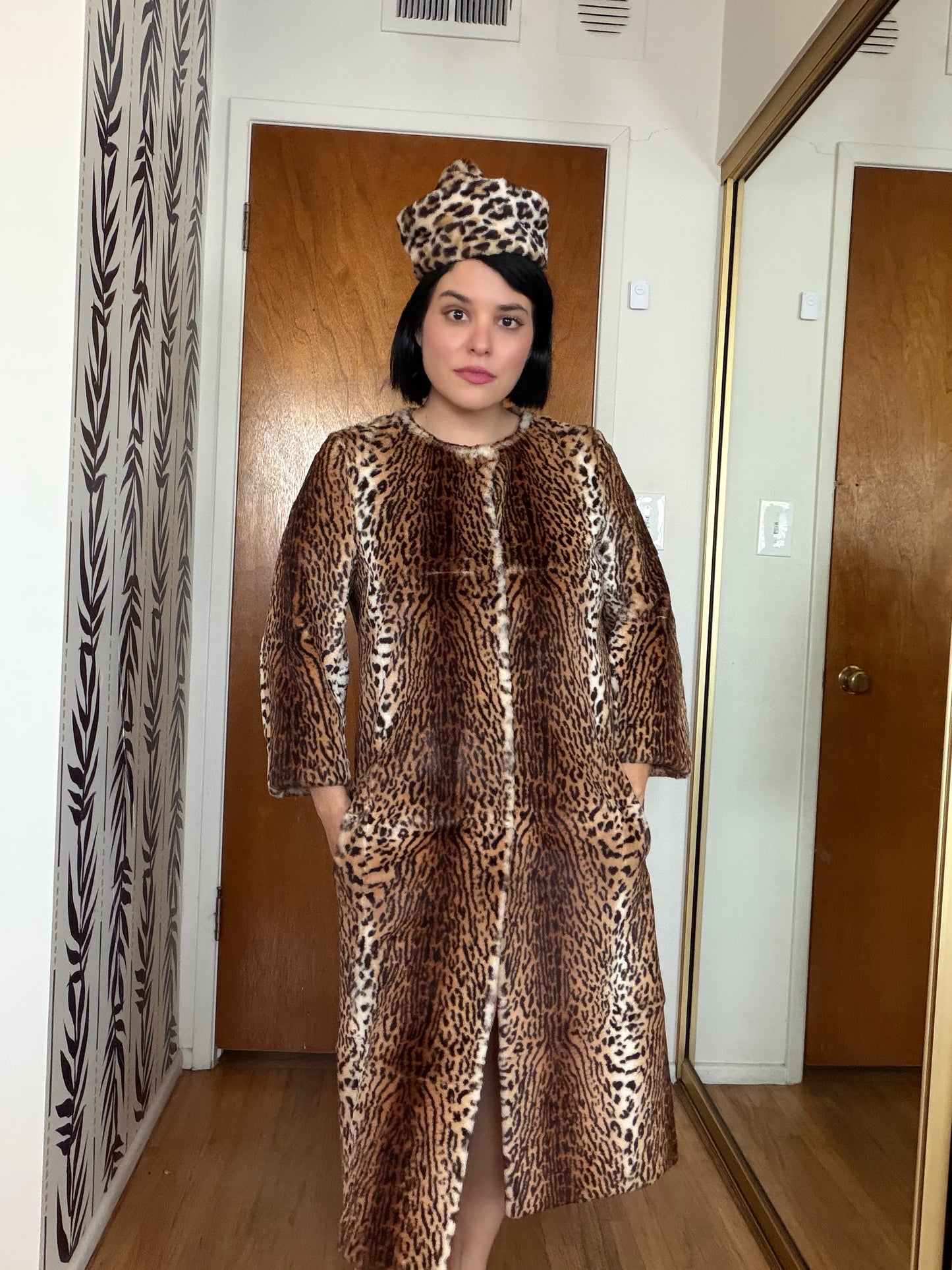 Vintage 50s/ 60s Cheetah Plush Box Hat