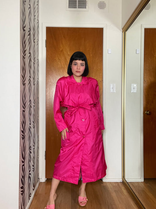 Vintage 80s Hot Pink Trench Coat - Fits Most Sizes