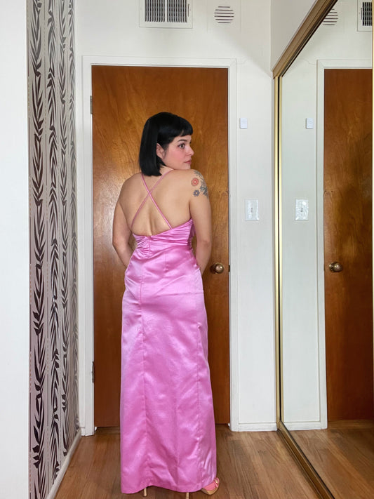 Vintage 90s Y2K Bubblegum Pink Jessica McClintock Gown - Best Fits Size XXS-XS