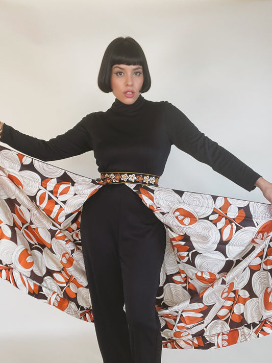 Vintage 60s / 70s Hostess Embroidered Trim Jumpsuit Fits XS-SM