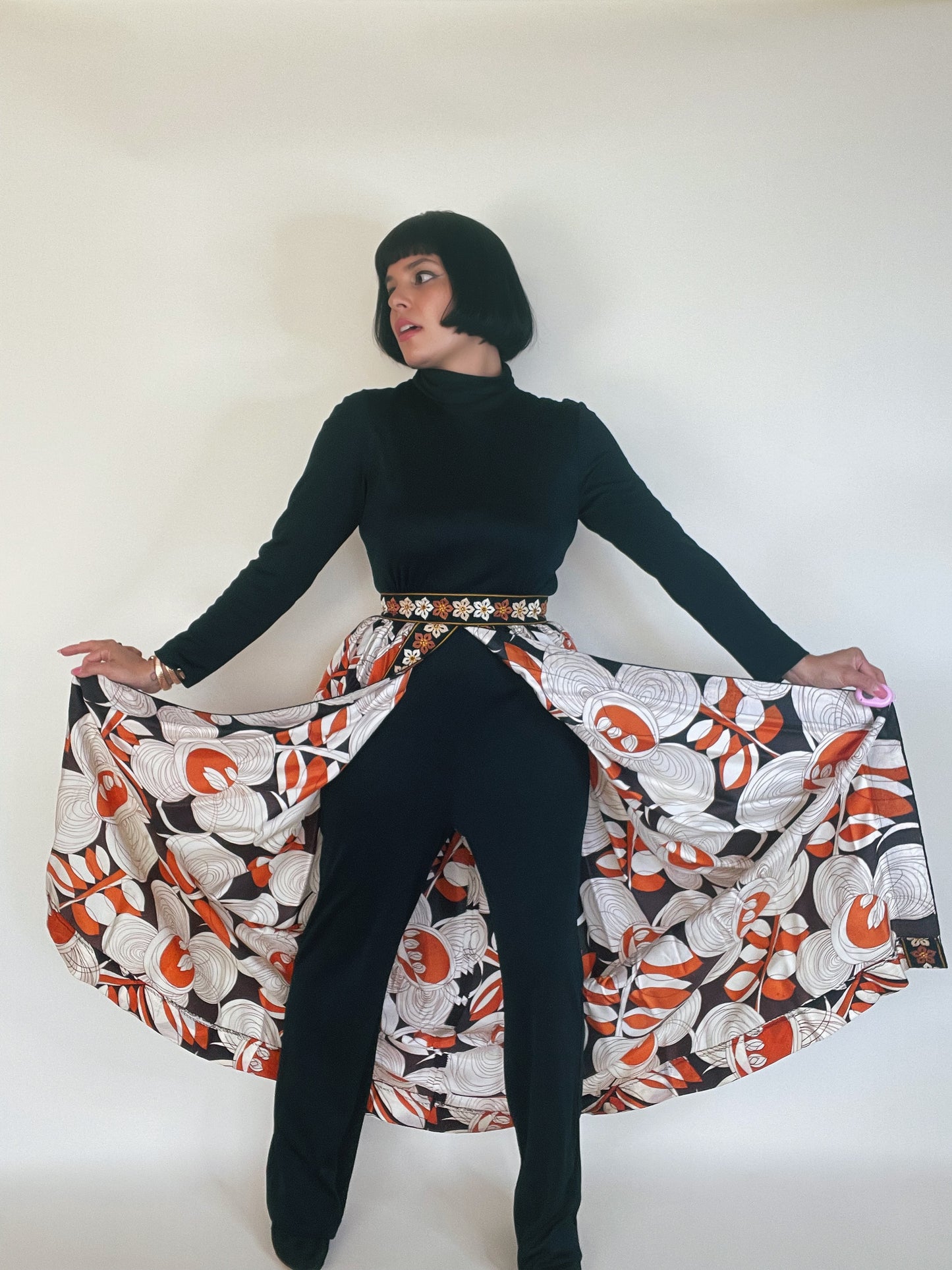 Vintage 60s / 70s Hostess Embroidered Trim Jumpsuit Fits XS-SM