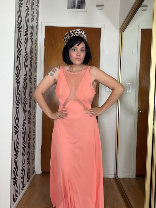 60s Bonwit Teller Peachy Illusion Slip Dress XS-M Dedadstock Tags