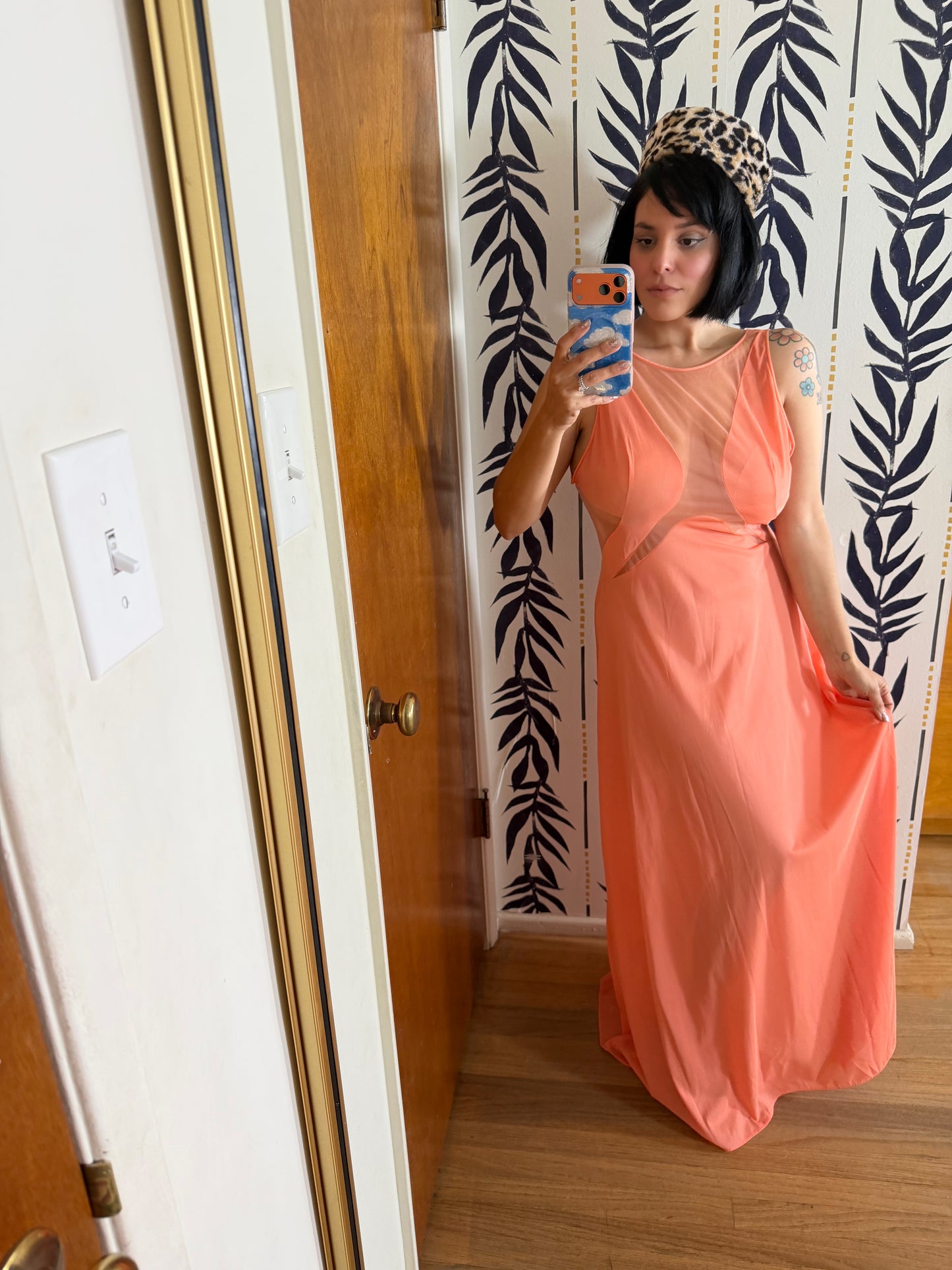 60s Bonwit Teller Peachy Illusion Slip Dress XS-M Dedadstock Tags