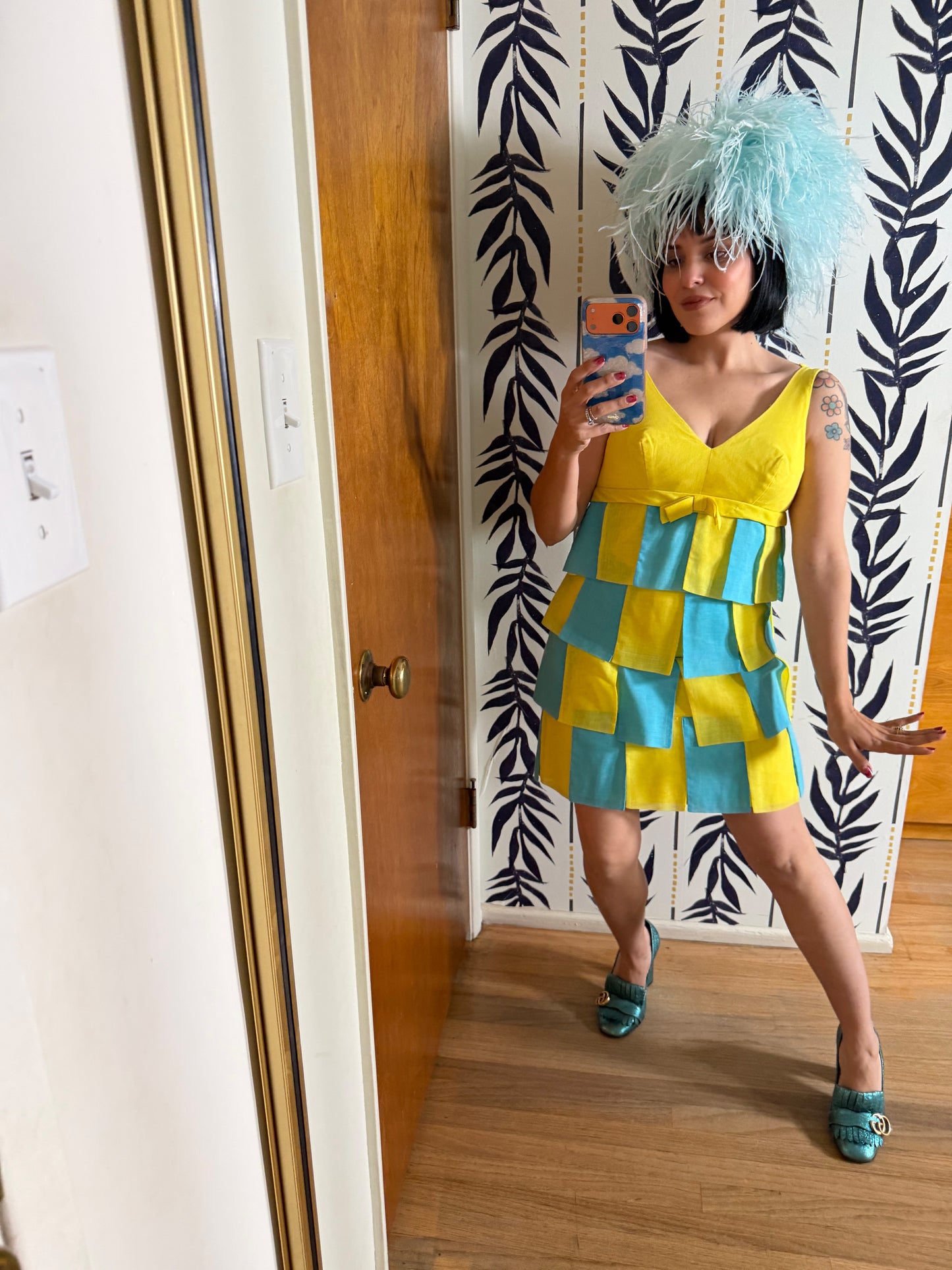 60s Yellow and Blue Carwash Dress by Cat Kay Fits XS-SM