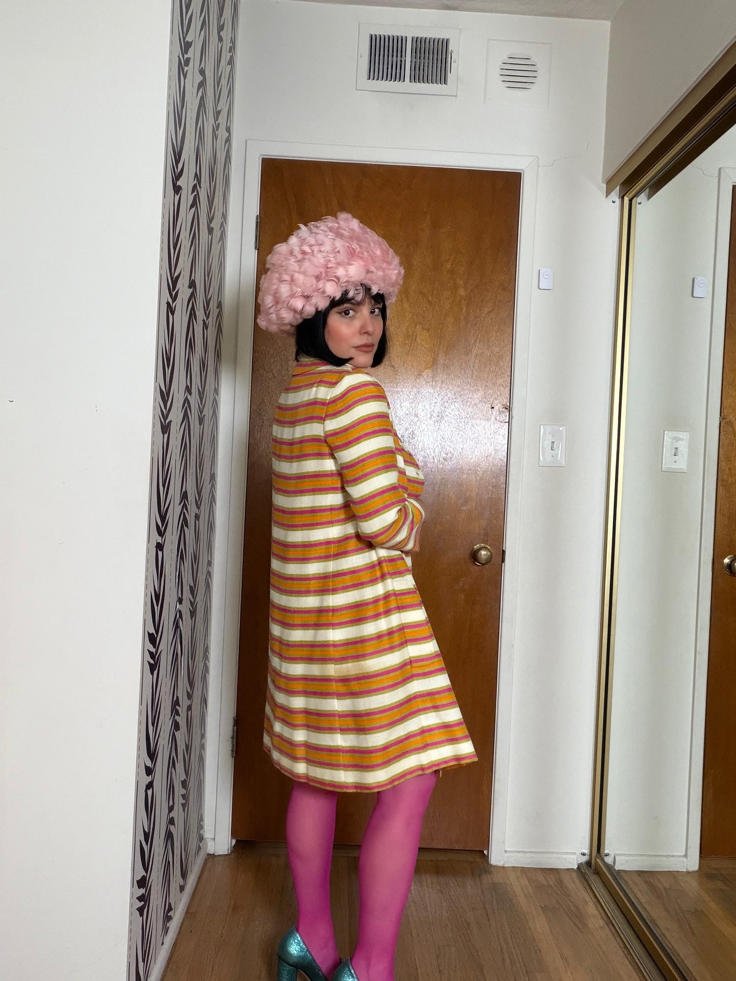 Vintage Mod 60s Saks 5th Ave Striped Linen Coat XS-SM