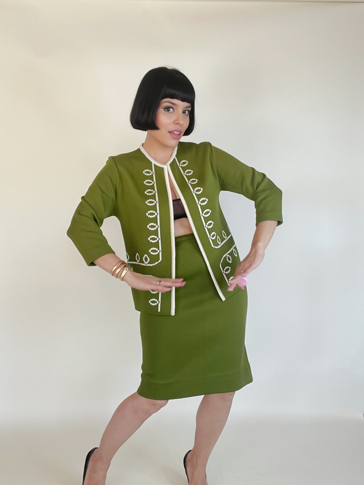 Vintage 60s Sgt. Pepper Sweater Knit Pencil Skirt Set Fits sizes XS-M
