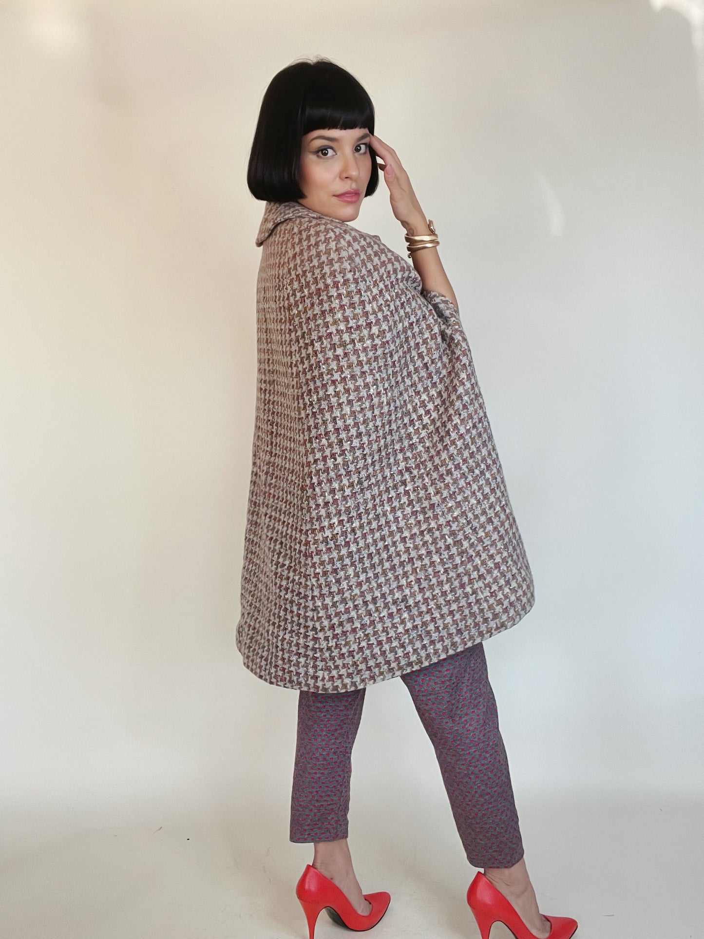 Vintage 60s Tweed Cape Poncho Fits One Size