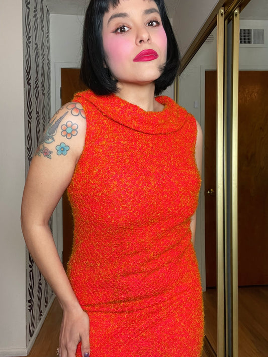 Vintage 60s Orange Textured Dress - Best Fits Size XS