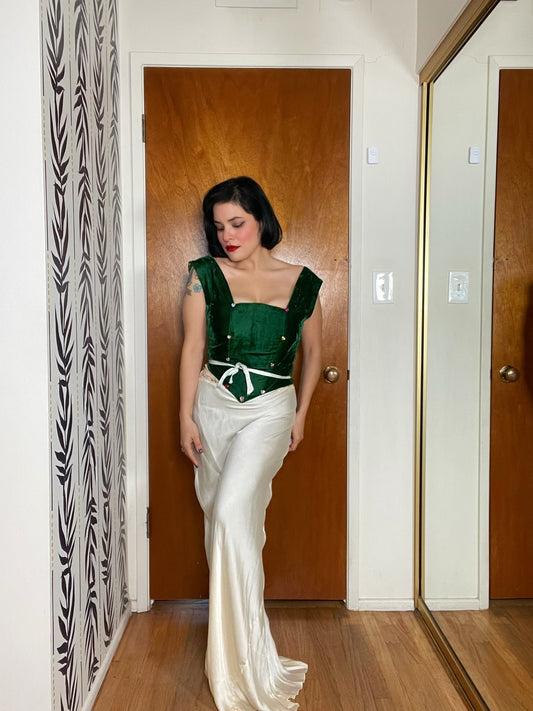 Vintage 70s Green Velvet Corset - Best Fits Size S-M