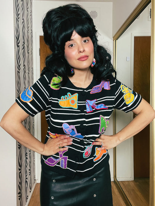 Vintage 1998 "Michael Simon" Short Sleeve Shoe Cardigan - Fits Up To Size L