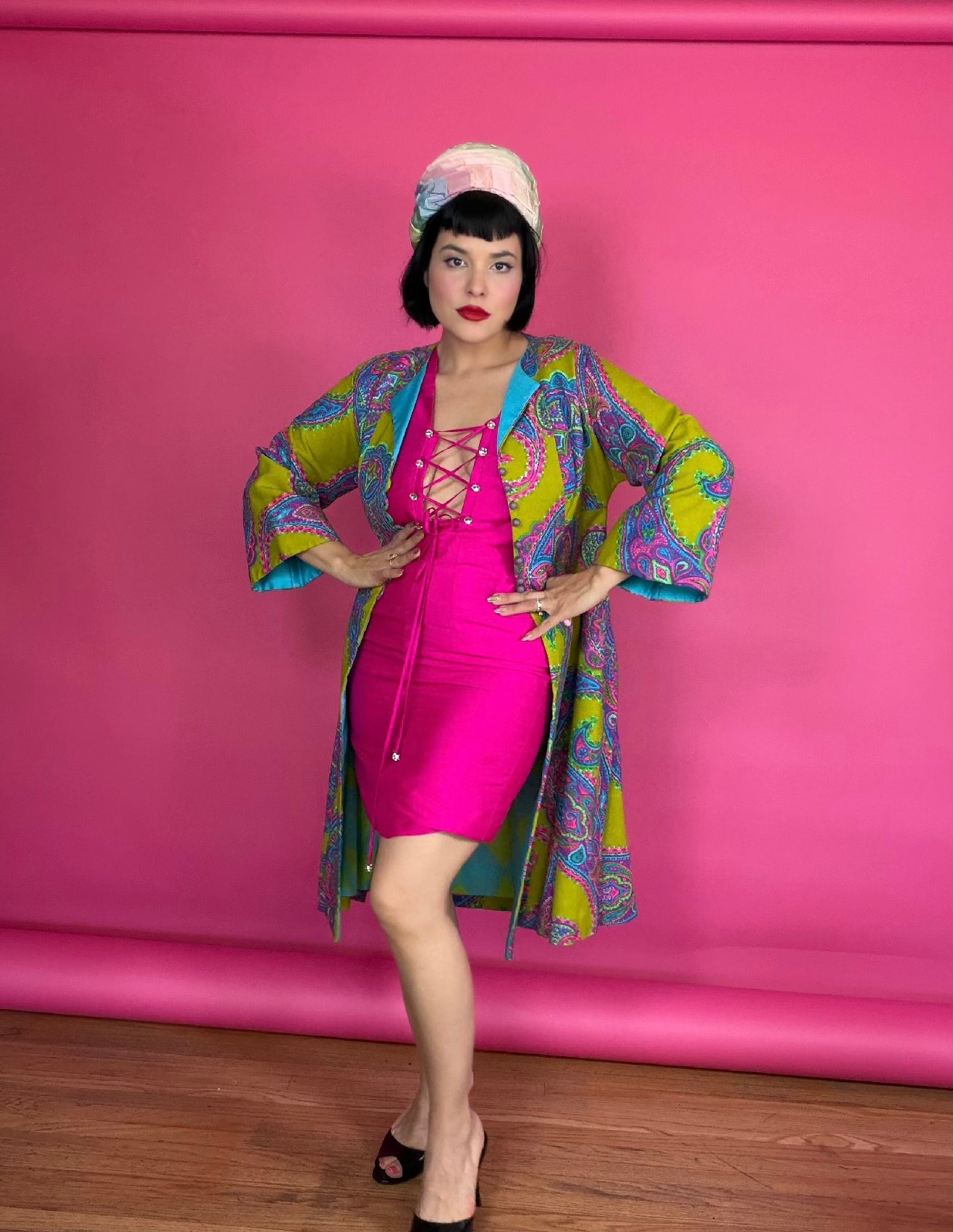 Vintage 90s Tadashi Raw Silk Hot Pink Cocktail Dress Fit’s XXS-XS