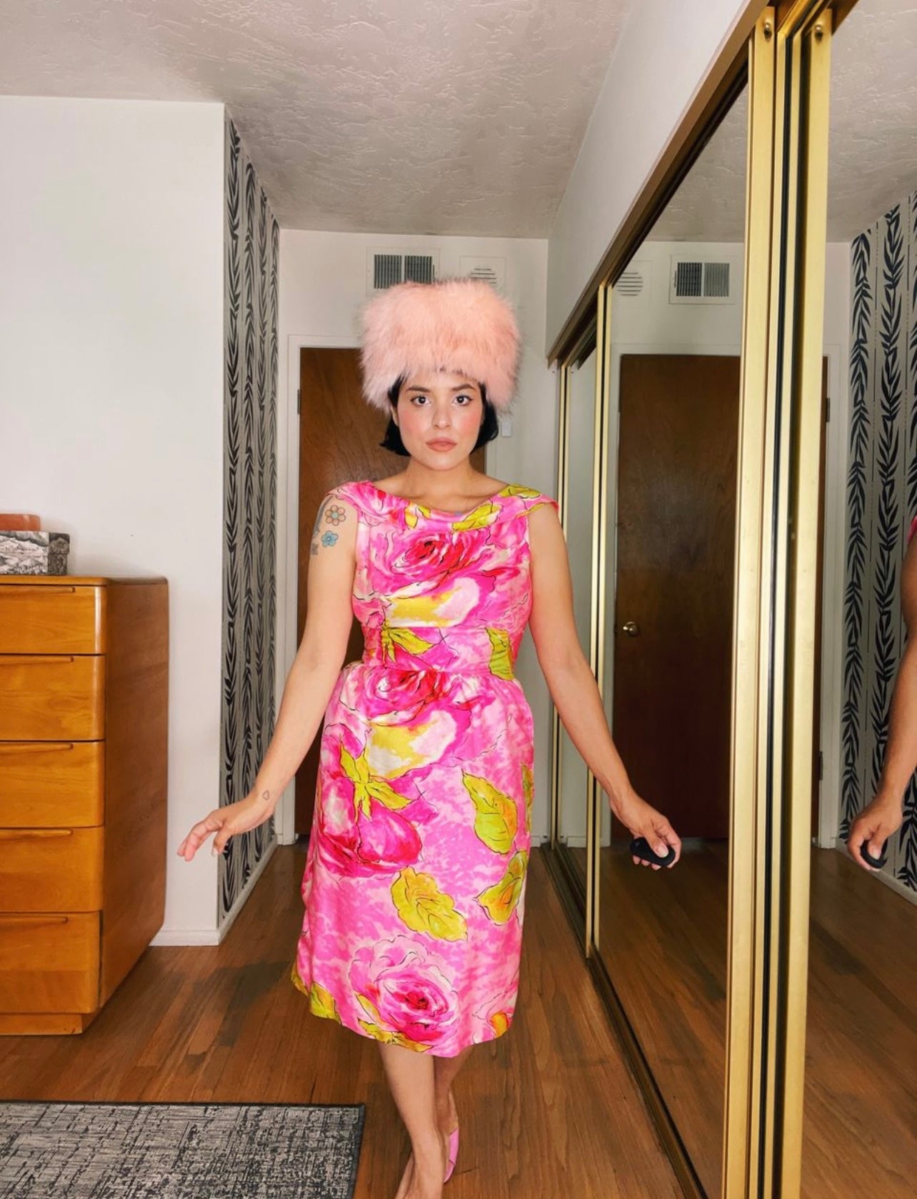Vintage 60s Malcom Starr Neon Floral Wiggle Dress Fits XS-SM