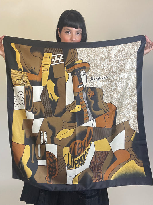 Vintage 80s Silk Picasso Novelty Scarf One Size