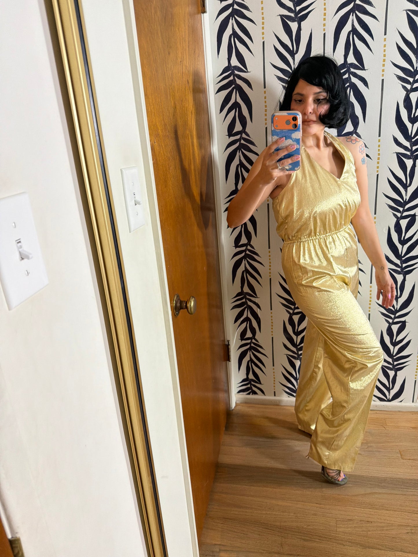 Vintage 70s Metallic Halter Jumpsuit by Friday’s Child Fits XS-M