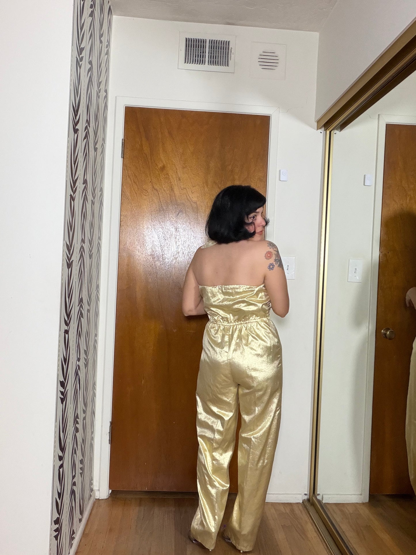 Vintage 70s Metallic Halter Jumpsuit by Friday’s Child Fits XS-M