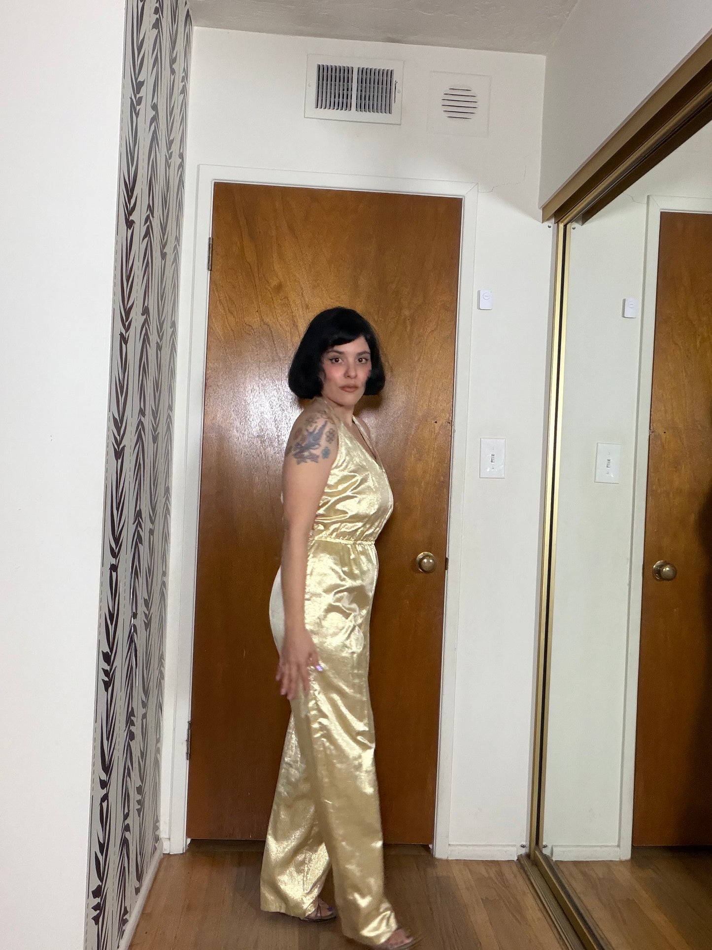 Vintage 70s Metallic Halter Jumpsuit by Friday’s Child Fits XS-M