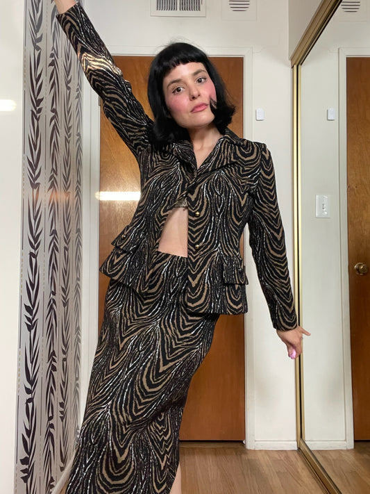 Vintage 60s "Kimberly Knits" Tiger Print 2-Piece Skirt Set - Best Fits Size XS-M