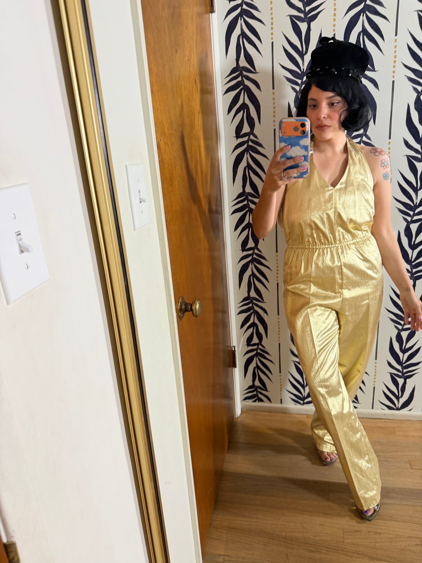 Vintage 70s Metallic Halter Jumpsuit by Friday’s Child Fits XS-M