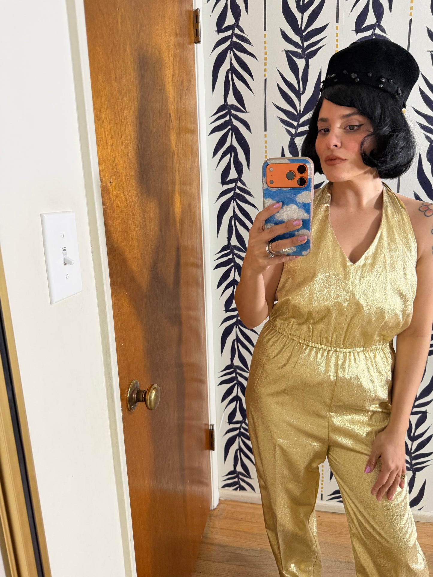 Vintage 70s Metallic Halter Jumpsuit by Friday’s Child Fits XS-M