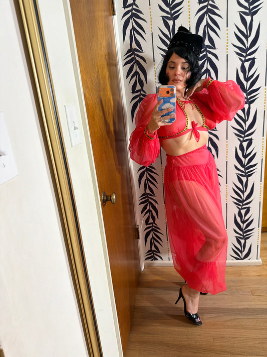 Vintage 60s Hot Fuschia Genie Pant Set by Silhouettes of California Fits XS-SM