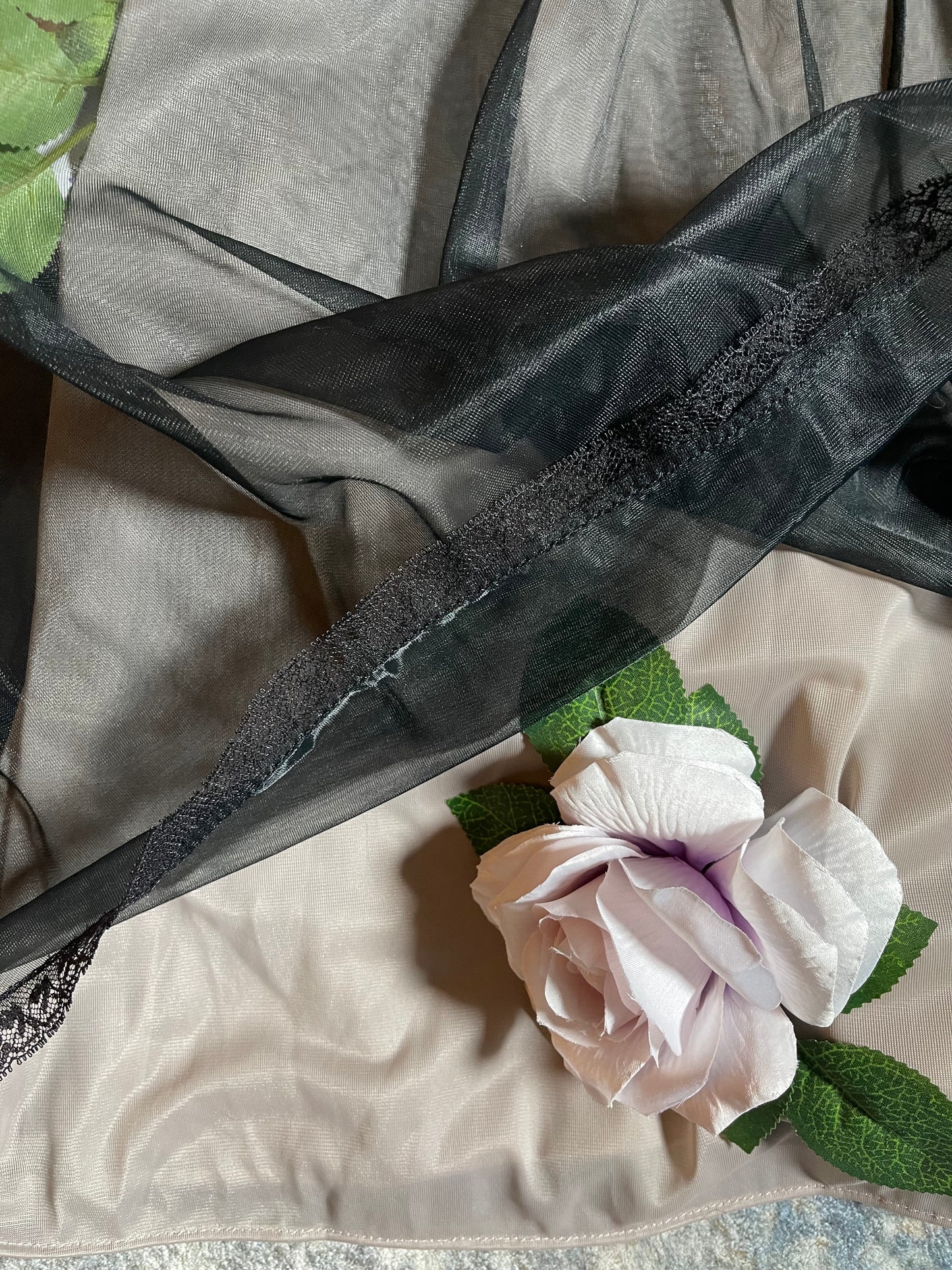 Vintage Custom 50s 60s Black Puffy Sheer Waistline 3-D Custom Slip Dress Fits S-L