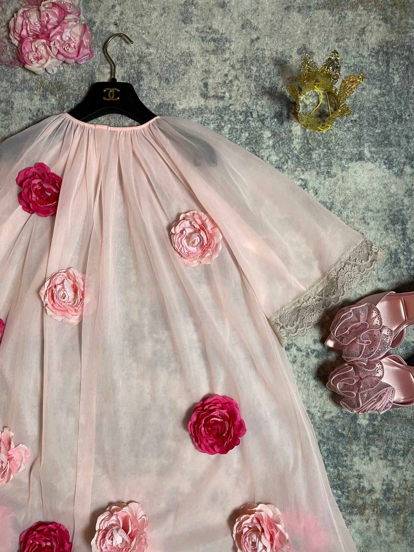 Vintage Custom 50s 60s Pink Nylon Lace Trapeze Custom 3-D Duster Fits XS-L