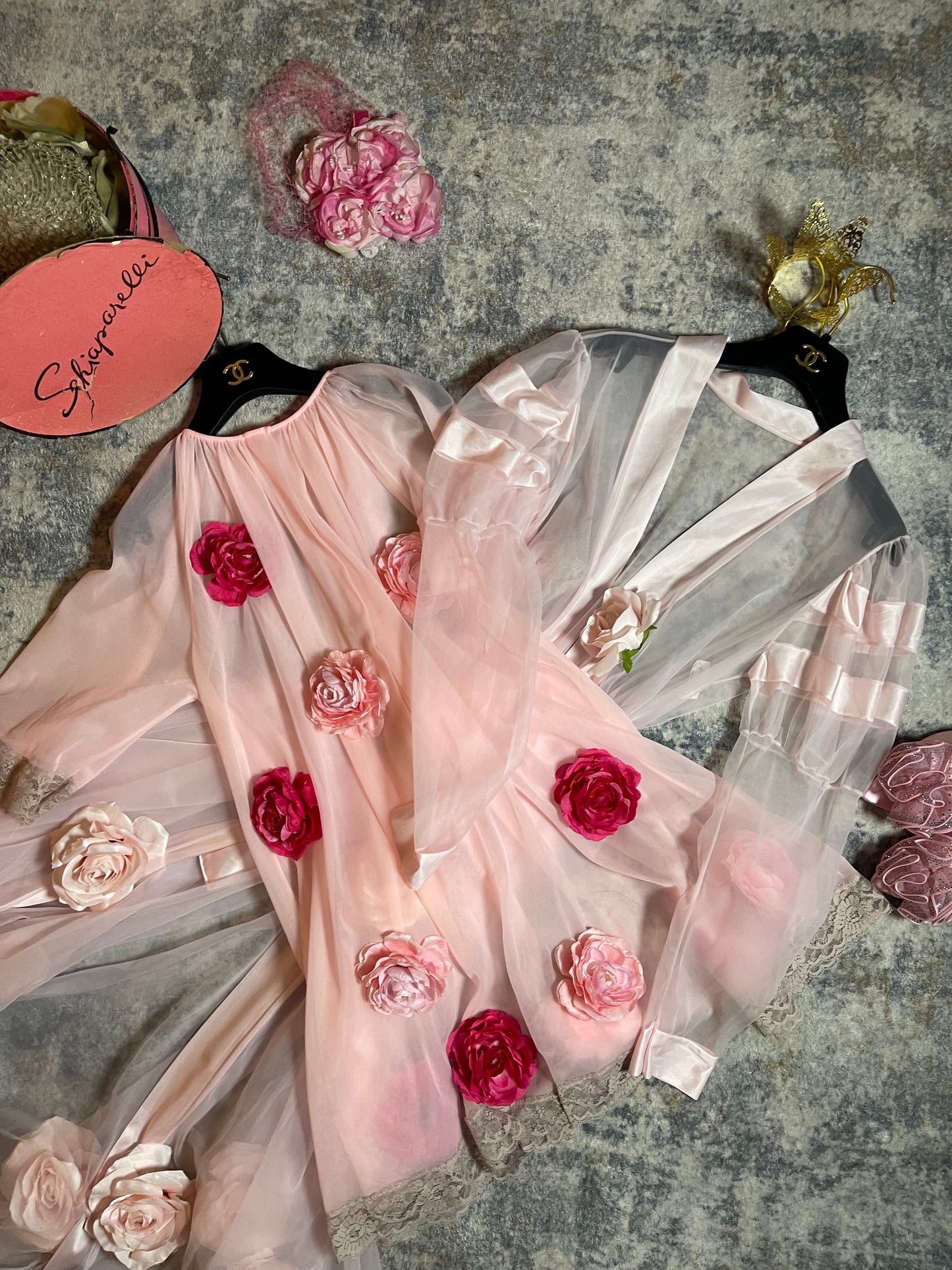 Vintage Custom 50s 60s Pink Nylon Lace Trapeze Custom 3-D Duster Fits XS-L