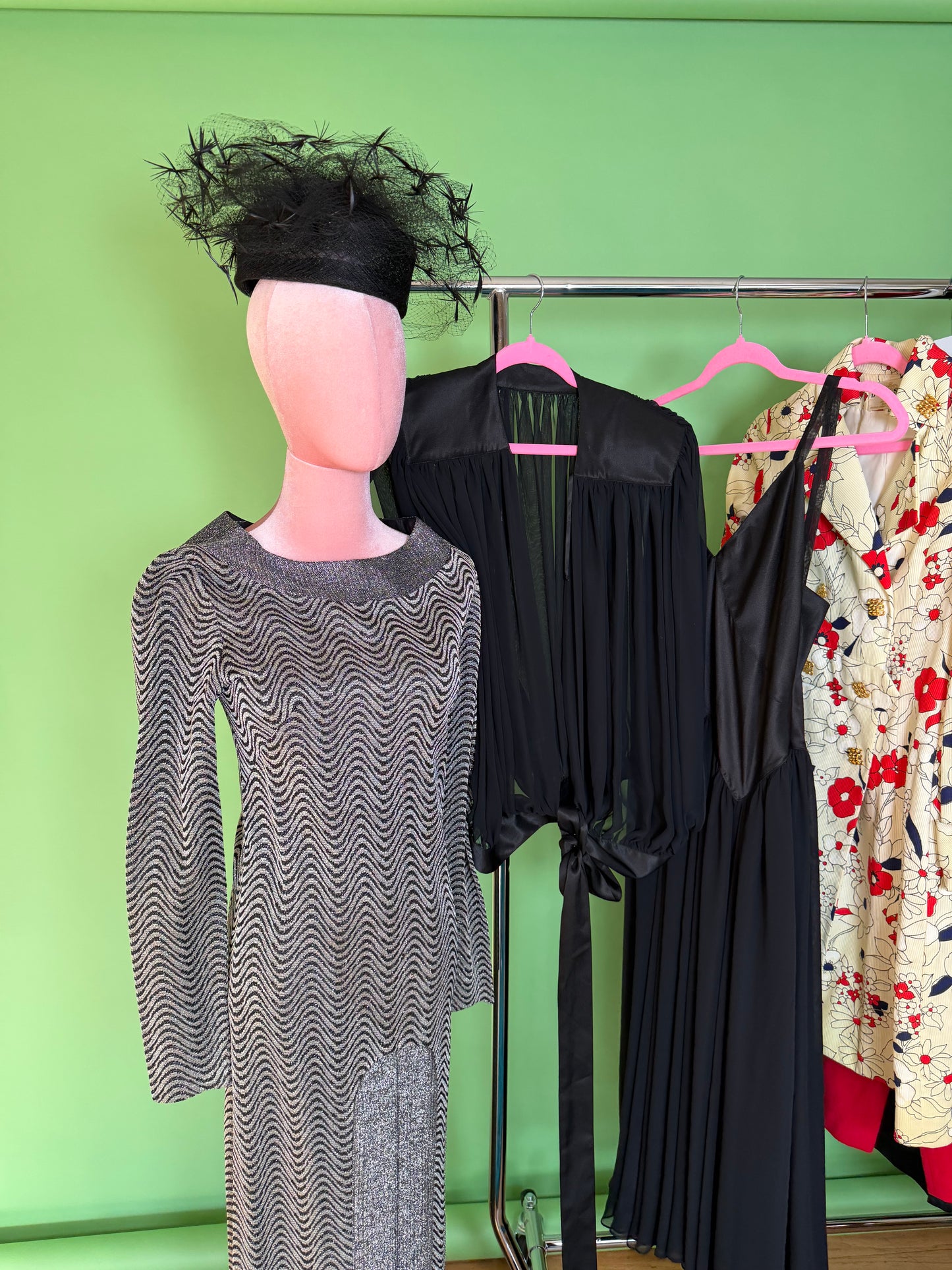 60s Silver Lurex Op Art Design Gown Fits XS-M