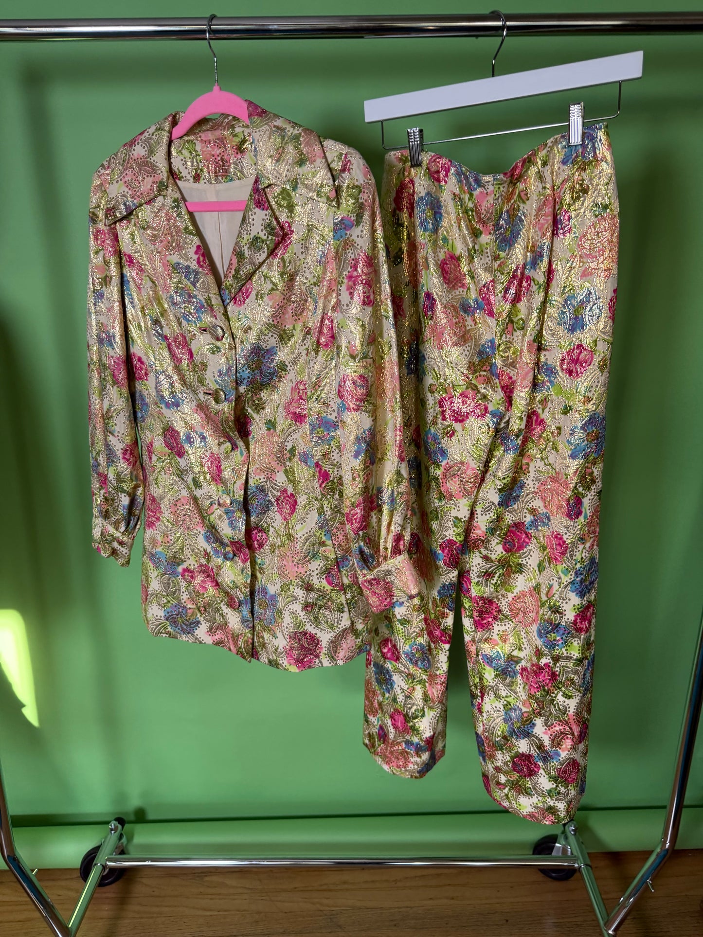 60s Malcolm Starr Floral Brocade Pant Set XS-SM and Possible Size M